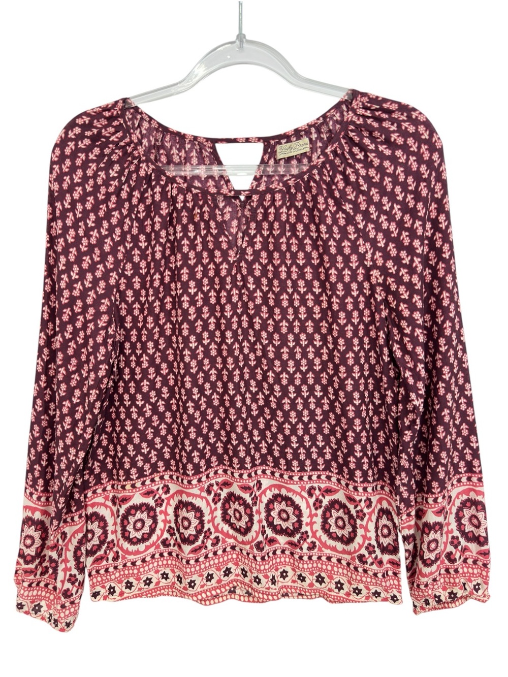 Pure Cotton Chambray Knit Flowers Polka Dots Peasant Blouse Top